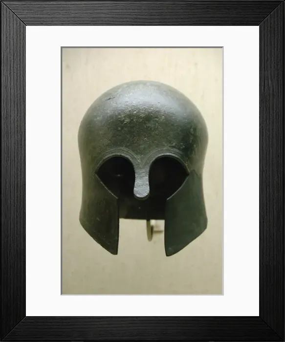 Framed Print : Archaic bronze helmet. Corinthian type. 700-675 B. C. Greece Framed Print : Archaic bronze helmet. Corinthian type. 700-675 B. C. Greece