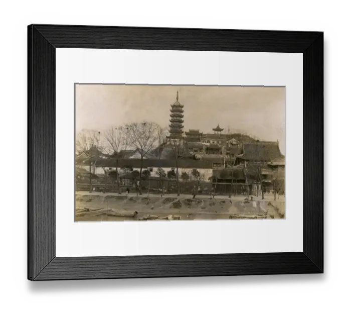 Framed Print : Unidentified Chinese Pagoda and riverside buildings Framed Print : Unidentified Chinese Pagoda and riverside buildings