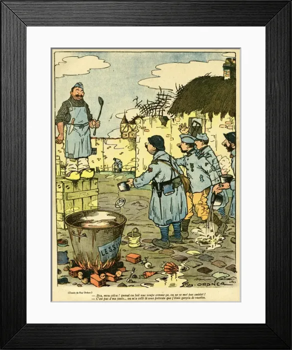 Framed Print : Cartoon, Complaining to the cook, WW1 Framed Print : Cartoon, Complaining to the cook, WW1