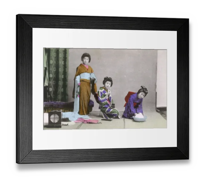 Framed Print : Japanese Geisha attend to dressing, washing and make-up Framed Print : Japanese Geisha attend to dressing, washing and make-up