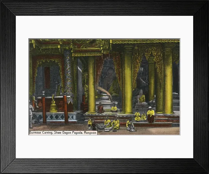 Framed Print : Myanmar - Yangon - Shwedagon Pagoda - Buddha and monks Framed Print : Myanmar - Yangon - Shwedagon Pagoda - Buddha and monks