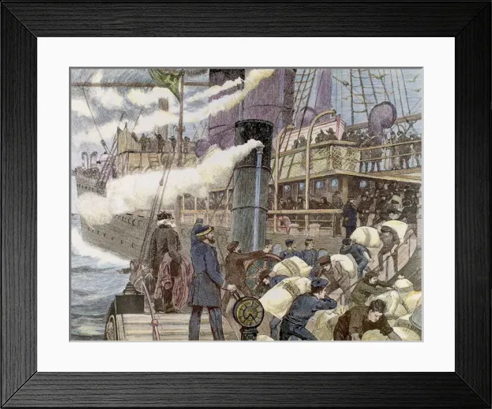 Framed Print : Boat carrying goods in the port of London Framed Print : Boat carrying goods in the port of London