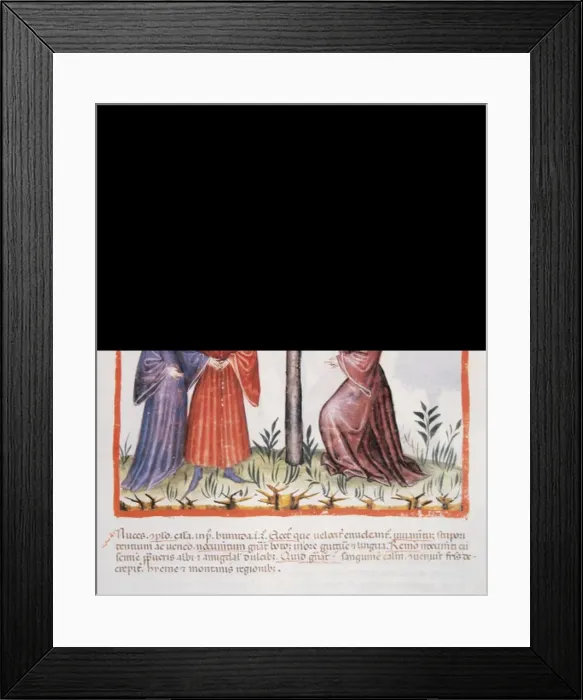 Framed Print : Tacuinum Sanitatis. Late XIV century. People next to hazelnu Framed Print : Tacuinum Sanitatis. Late XIV century. People next to hazelnu