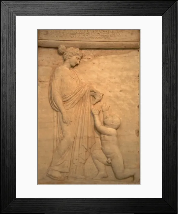 Framed Print : Greek Art Funerary stele. V century B. C Framed Print : Greek Art Funerary stele. V century B. C