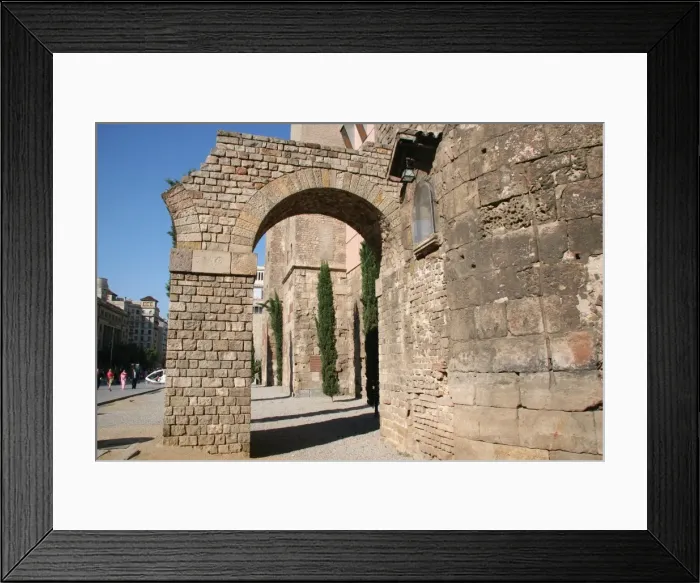 Framed Print : Roman Art. Ruins ot the roman wall and two arches from the a Framed Print : Roman Art. Ruins ot the roman wall and two arches from the a