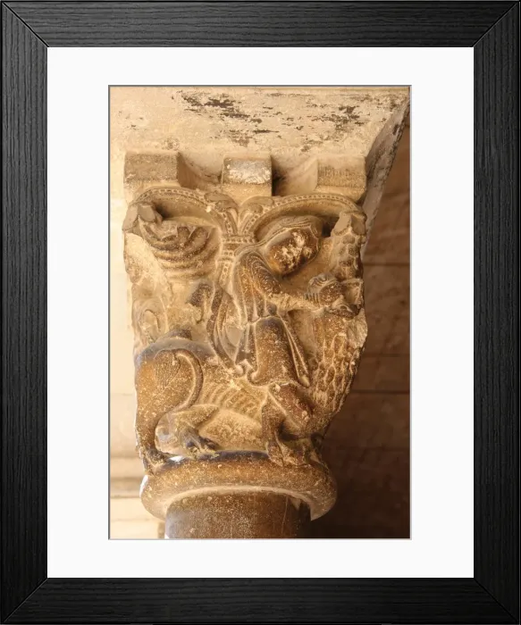 Framed Print : Monastery of Sant Cugat. Capital depicting Samson slaying th Framed Print : Monastery of Sant Cugat. Capital depicting Samson slaying th