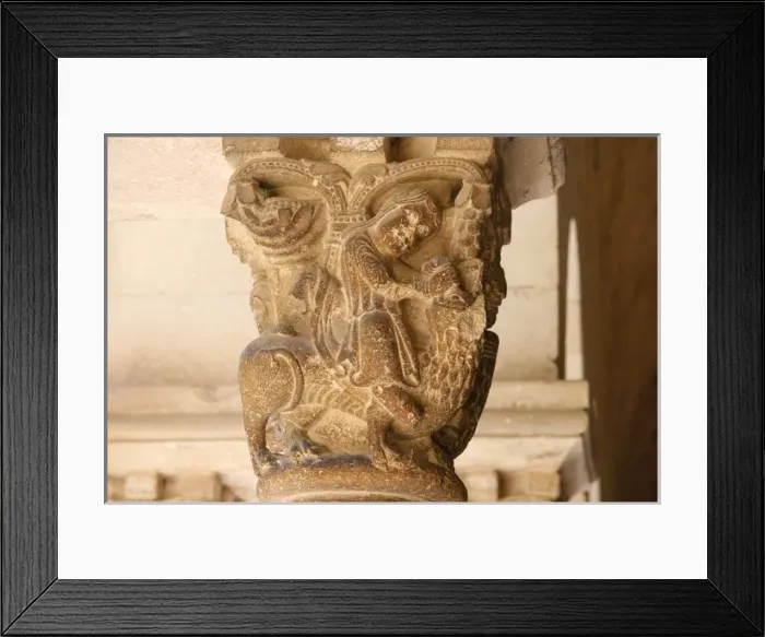 Framed Print : Monastery of Sant Cugat. Capital depicting Samson slaying th Framed Print : Monastery of Sant Cugat. Capital depicting Samson slaying th