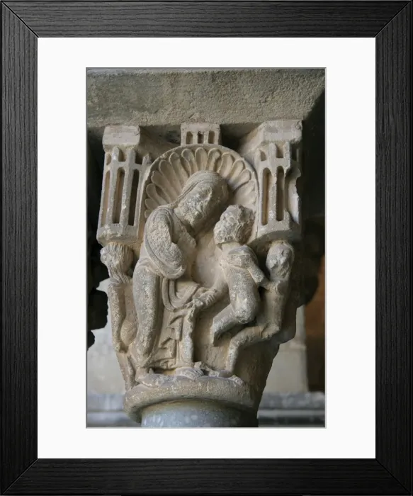 Framed Print : Monastery of Sant Cugat. Capital depicting God with Adam Framed Print : Monastery of Sant Cugat. Capital depicting God with Adam