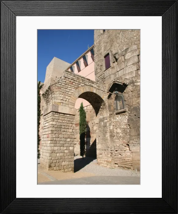 Framed Print : Roman Art. Ruins ot the roman wall and two arches from the a Framed Print : Roman Art. Ruins ot the roman wall and two arches from the a