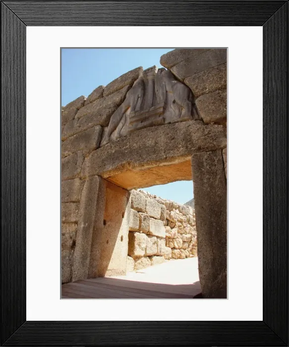 Framed Print : Mycenaean Art. The Lion Gate of Mycenes fortress. Peloponnes Framed Print : Mycenaean Art. The Lion Gate of Mycenes fortress. Peloponnes