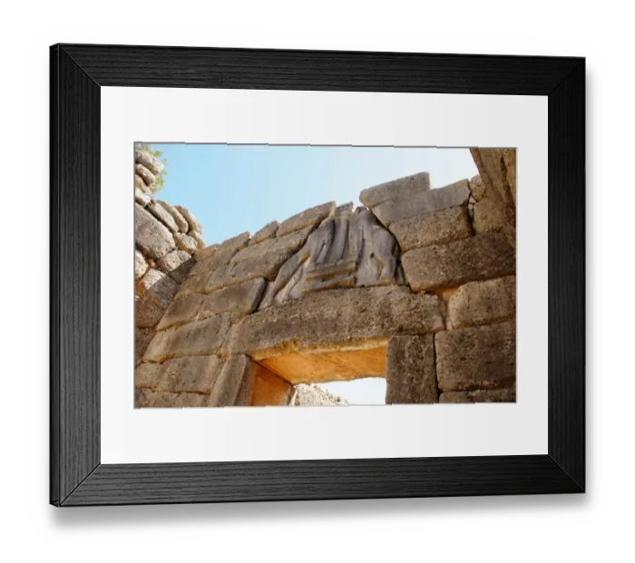 Framed Print : Mycenaean Art. The Lion Gate of Mycenes fortress. Peloponnes Framed Print : Mycenaean Art. The Lion Gate of Mycenes fortress. Peloponnes