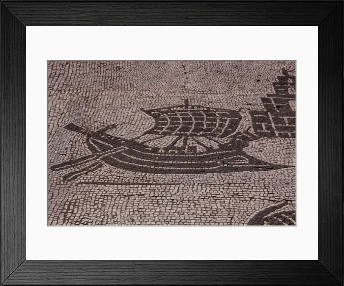 Framed Print : Roman mosaic. Boat. Ostia Antica. Italy Framed Print : Roman mosaic. Boat. Ostia Antica. Italy