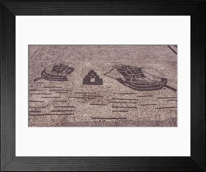Framed Print : Roman mosaic. Boat. Ostia Antica. Italy Framed Print : Roman mosaic. Boat. Ostia Antica. Italy