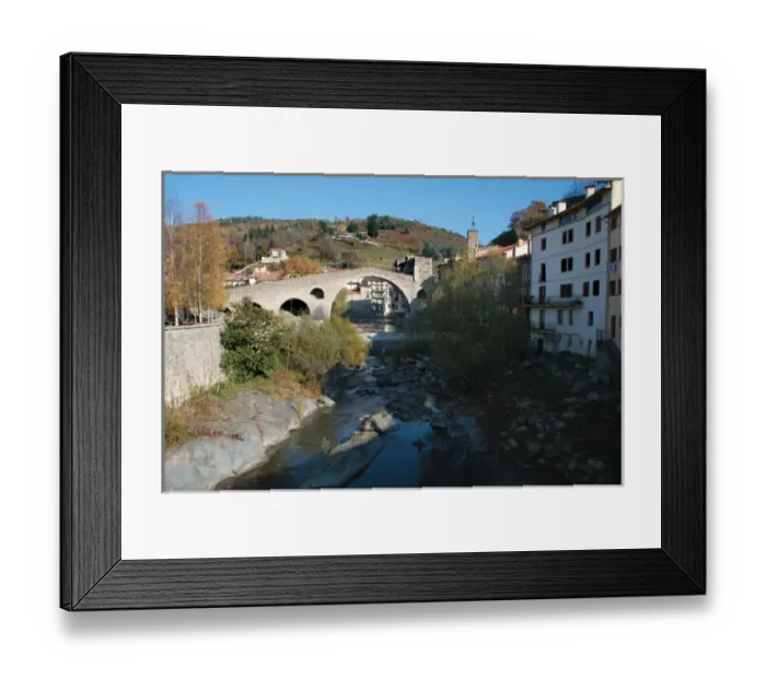 Framed Print : Camprodon. View of the New Bridge (Pont Nou) on the river T Framed Print : Camprodon. View of the New Bridge (Pont Nou) on the river T