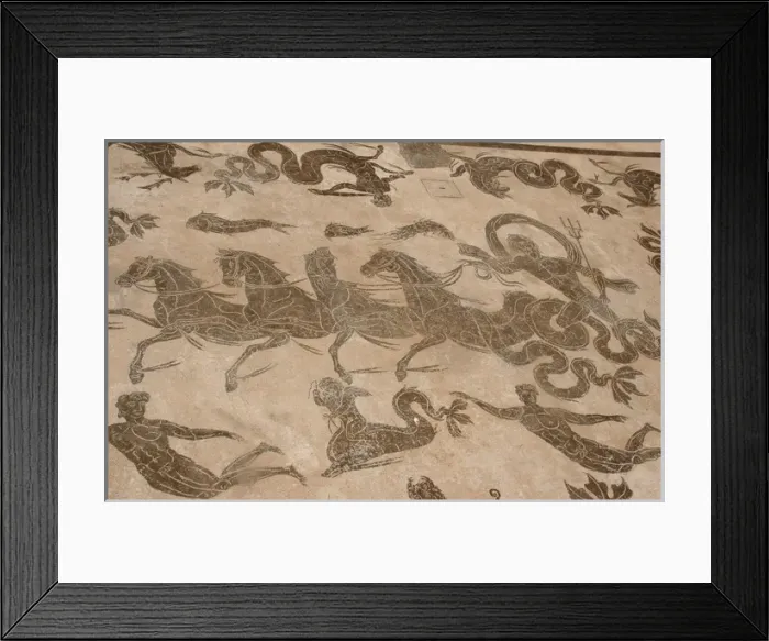 Framed Print : Roman mosaic. Neptune riding a chariot. Ostia Antica. Italy Framed Print : Roman mosaic. Neptune riding a chariot. Ostia Antica. Italy