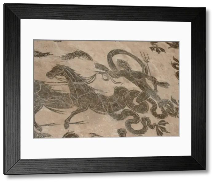 Framed Print : Roman mosaic. Neptune riding a chariot. Ostia Antica. Italy Framed Print : Roman mosaic. Neptune riding a chariot. Ostia Antica. Italy