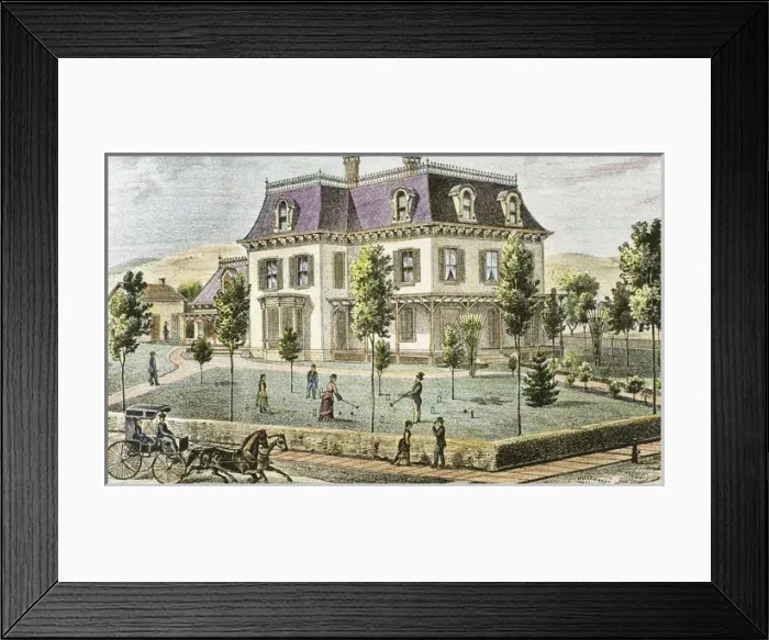 Framed Print : Residential home with the family playing cricket Framed Print : Residential home with the family playing cricket