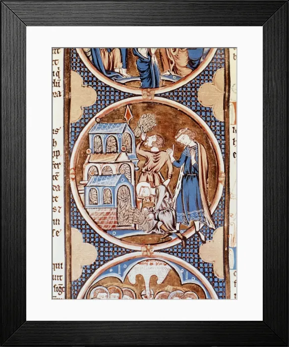 Framed Print : Farmers storing grain in a barn. 13th century Framed Print : Farmers storing grain in a barn. 13th century
