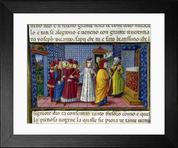 Framed Print : Joseph is elected Marys husband. Codex of Predis (1476). It Framed Print : Joseph is elected Marys husband. Codex of Predis (1476). It