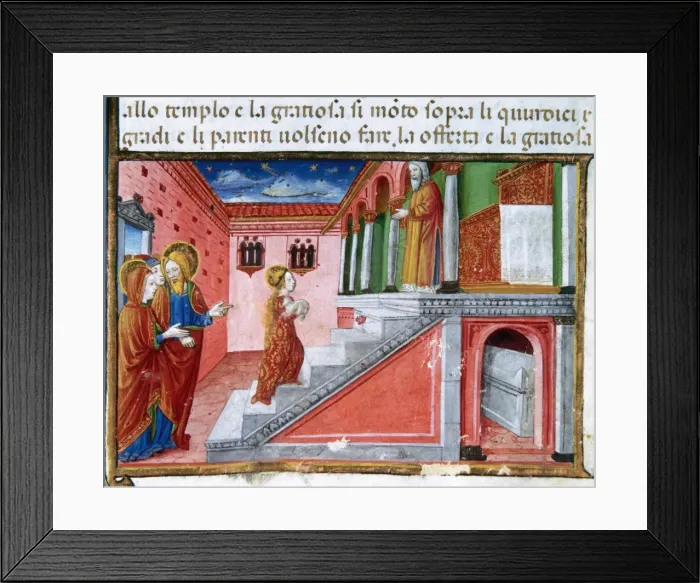 Framed Print : Offering of Mary at the temple. Codex of Predis (1476). Ital Framed Print : Offering of Mary at the temple. Codex of Predis (1476). Ital