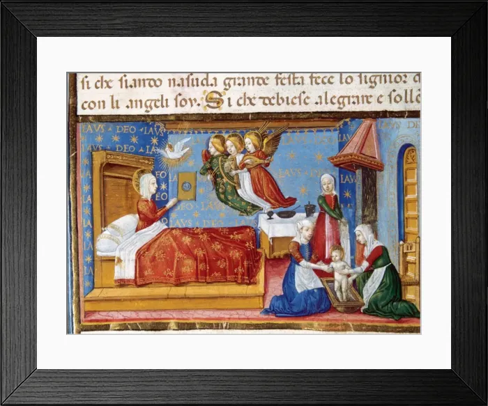 Framed Print : Birth of Mary. Codex of Predis (1476). Italy Framed Print : Birth of Mary. Codex of Predis (1476). Italy