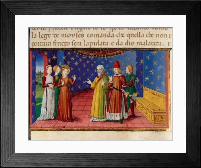 Framed Print : Priests are convincing Mary to marry. Codex of Predis (1476) Framed Print : Priests are convincing Mary to marry. Codex of Predis (1476)