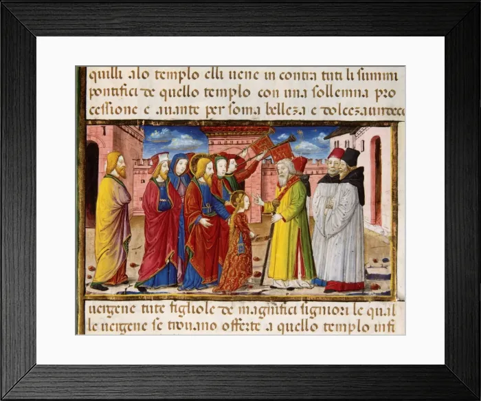 Framed Print : Mary offered to the High Priests. Codex of Predis (1476). It Framed Print : Mary offered to the High Priests. Codex of Predis (1476). It