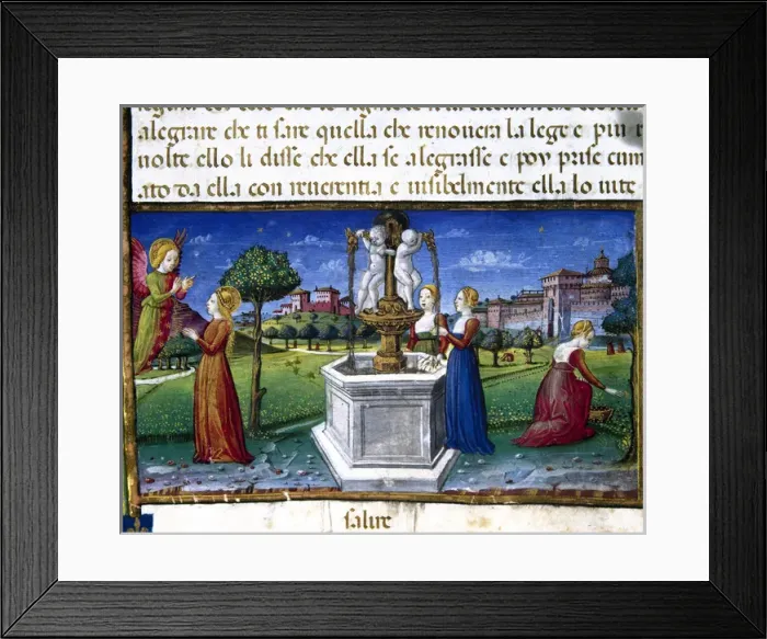 Framed Print : Saint Raphael the Archangel visits to Mary. Codex of Predis Framed Print : Saint Raphael the Archangel visits to Mary. Codex of Predis
