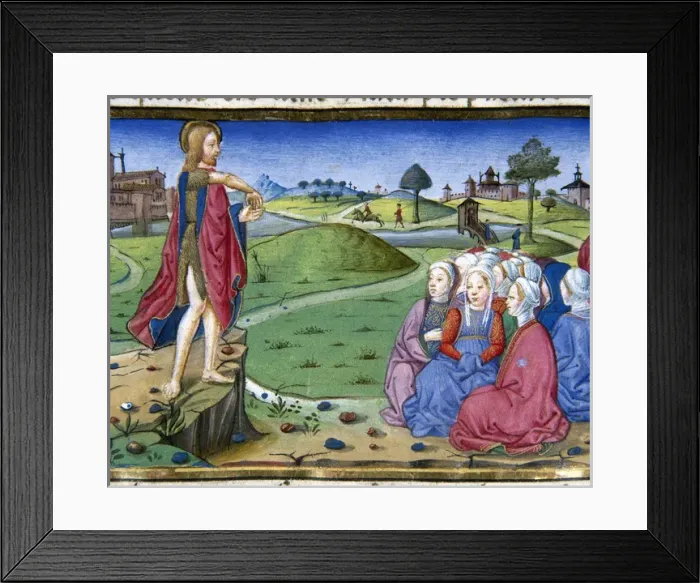 Framed Print : John preaches and baptizes. Codex of Predis (1476). Italy Framed Print : John preaches and baptizes. Codex of Predis (1476). Italy