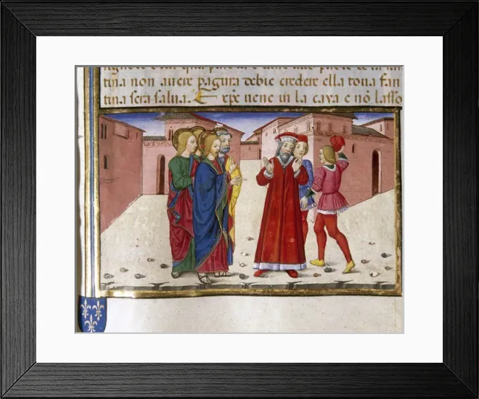 Framed Print : As the rabbi of the synagogue (Jairo) talks with Jesus, a ma Framed Print : As the rabbi of the synagogue (Jairo) talks with Jesus, a ma