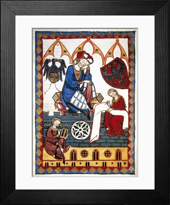 Framed Print : Reinmar Von Zweter (1200-1260), Rhenish poet, teaches two yo Framed Print : Reinmar Von Zweter (1200-1260), Rhenish poet, teaches two yo