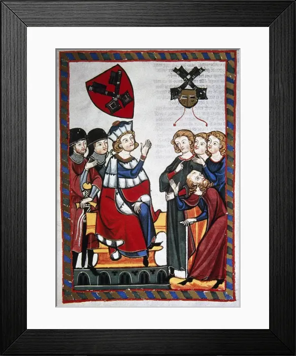 Framed Print : Der Burggraf von Regensburg presides over a trial. Codex Man Framed Print : Der Burggraf von Regensburg presides over a trial. Codex Man