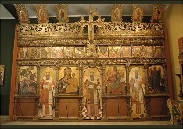 Wooden iconostasis with St. Demetrius, Pope Clement, Virgin