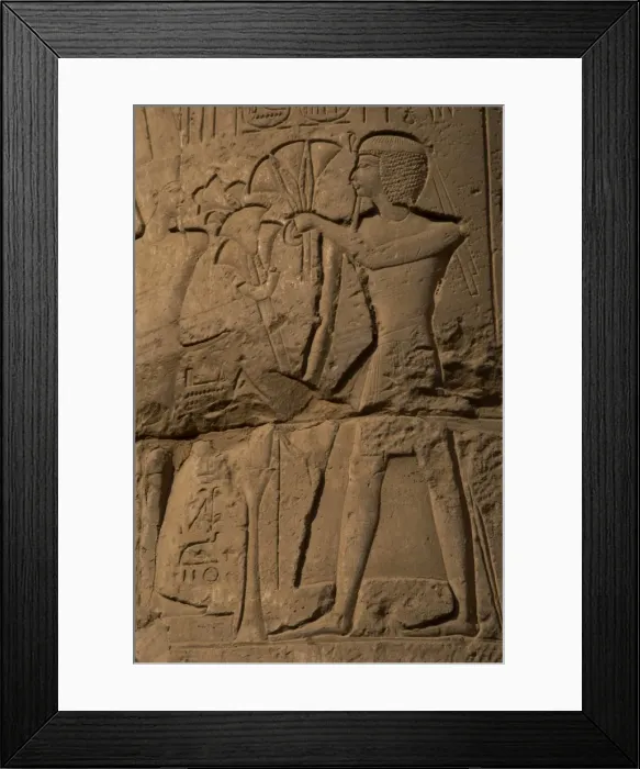 Framed Print : Pharaoh making an offering of papyrus flowers to the gods. L Framed Print : Pharaoh making an offering of papyrus flowers to the gods. L