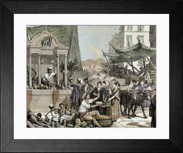 Framed Print : Naples. View of a city street in the early 19th century. Ita Framed Print : Naples. View of a city street in the early 19th century. Ita