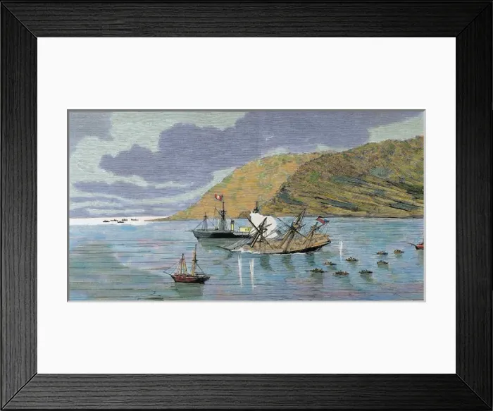 Framed Print : The Pacific War. Battle of Iquique. The Chilean corvette Es Framed Print : The Pacific War. Battle of Iquique. The Chilean corvette Es