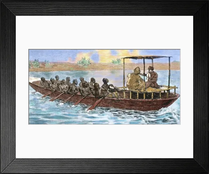 Framed Print : Stanley and Livingstone in a canoe from the village Ujiji in Framed Print : Stanley and Livingstone in a canoe from the village Ujiji in