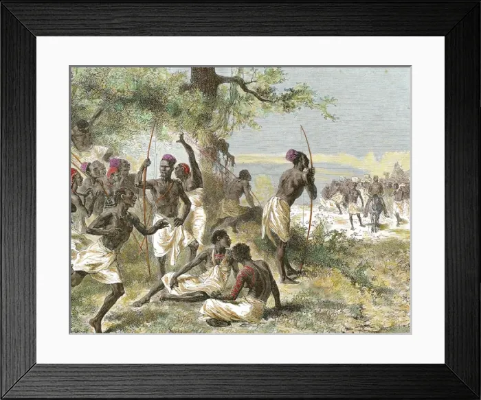Framed Print : The caravan of Dr. Livingstone found a group of armed native Framed Print : The caravan of Dr. Livingstone found a group of armed native