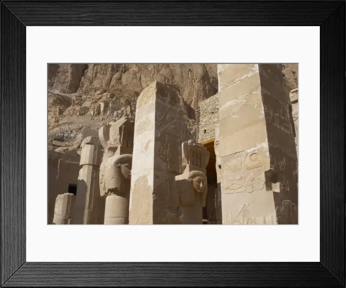 Framed Print : Hathor column pillars belonging to the Chapel of Hathor. Dei Framed Print : Hathor column pillars belonging to the Chapel of Hathor. Dei