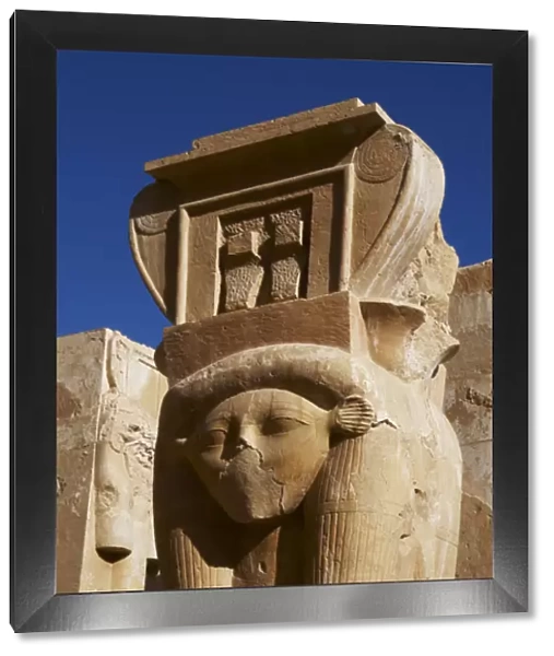 Hathor column pillar belonging to the Chapel of Hathor. Deir
