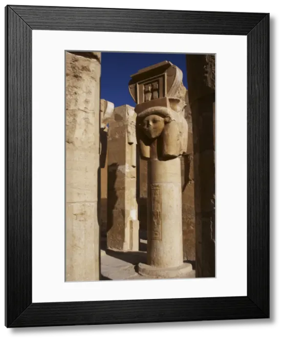 Framed Print : Hathor column pillars belonging to the Chapel of Hathor. Dei Framed Print : Hathor column pillars belonging to the Chapel of Hathor. Dei