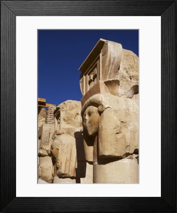 Framed Print : Hathor column pillars belonging to the Chapel of Hathor. Dei Framed Print : Hathor column pillars belonging to the Chapel of Hathor. Dei