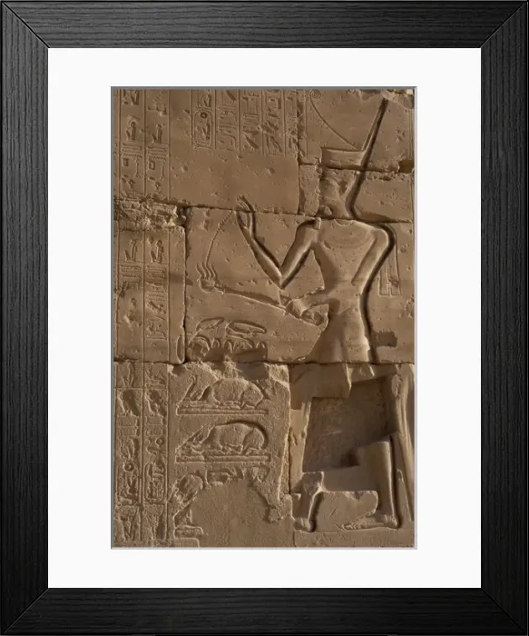 Framed Print : Relief depicting a Pharaoh, probably Ramses II, offering inc Framed Print : Relief depicting a Pharaoh, probably Ramses II, offering inc