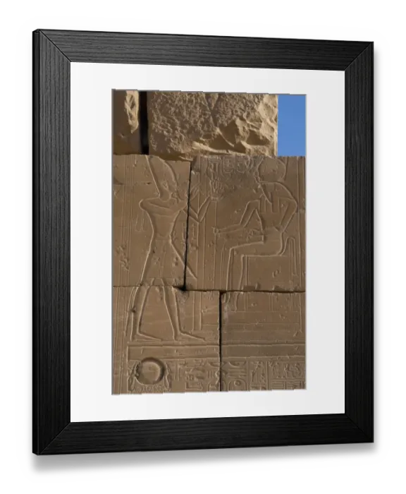 Framed Print : Relief depicting a Pharaoh making offerings to the god Ra. R Framed Print : Relief depicting a Pharaoh making offerings to the god Ra. R