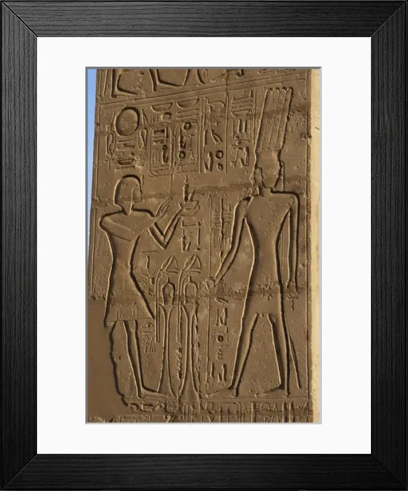 Framed Print : Relief depicting a Pharaoh making offerings to the god Onuri Framed Print : Relief depicting a Pharaoh making offerings to the god Onuri