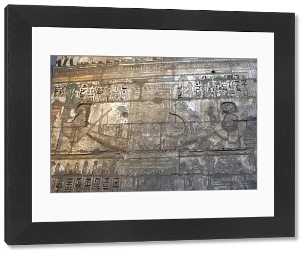 Temple of Ramses III. Sacred solar boat procession. Relief