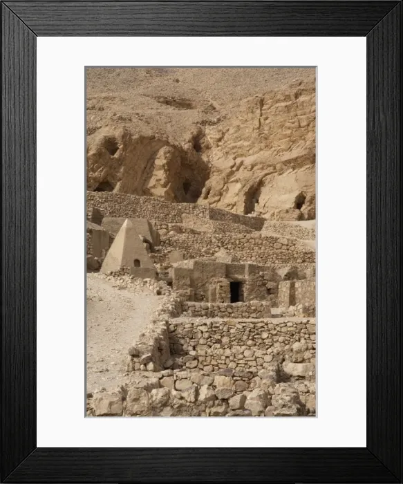 Framed Print : Valley of the Artisans. Ruins of Set Maat. Tombs in the necr Framed Print : Valley of the Artisans. Ruins of Set Maat. Tombs in the necr