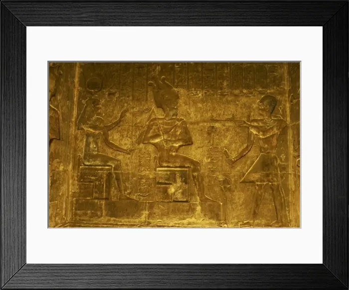 Framed Print : Ptolemaic temple of Hathor and Maat. Pharaoh making an offer Framed Print : Ptolemaic temple of Hathor and Maat. Pharaoh making an offer