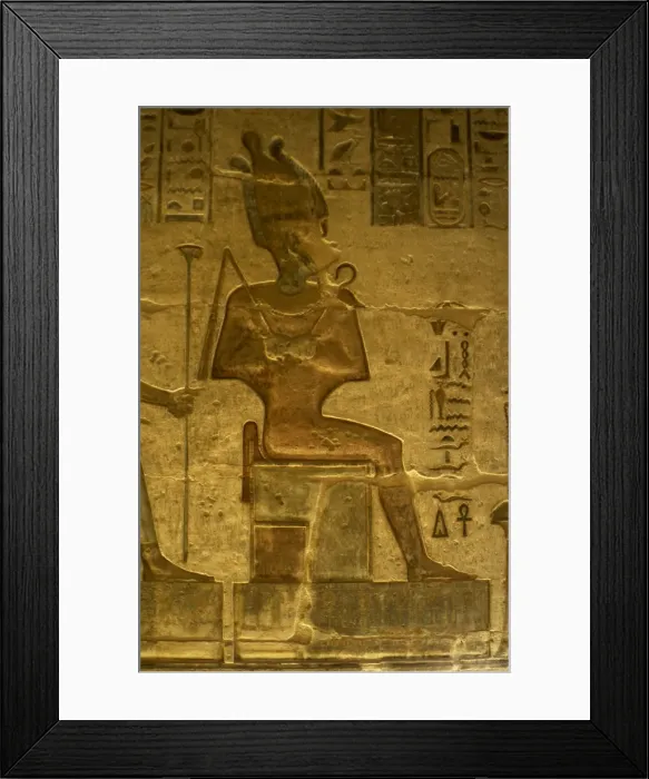 Framed Print : Ptolemaic temple of Hathor and Maat. God Osiris. Seated figu Framed Print : Ptolemaic temple of Hathor and Maat. God Osiris. Seated figu