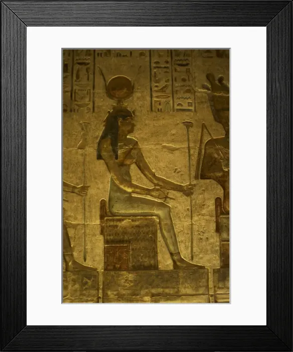 Framed Print : Ptolemaic temple of Hathor and Maat. Hathor. Seated figure Framed Print : Ptolemaic temple of Hathor and Maat. Hathor. Seated figure
